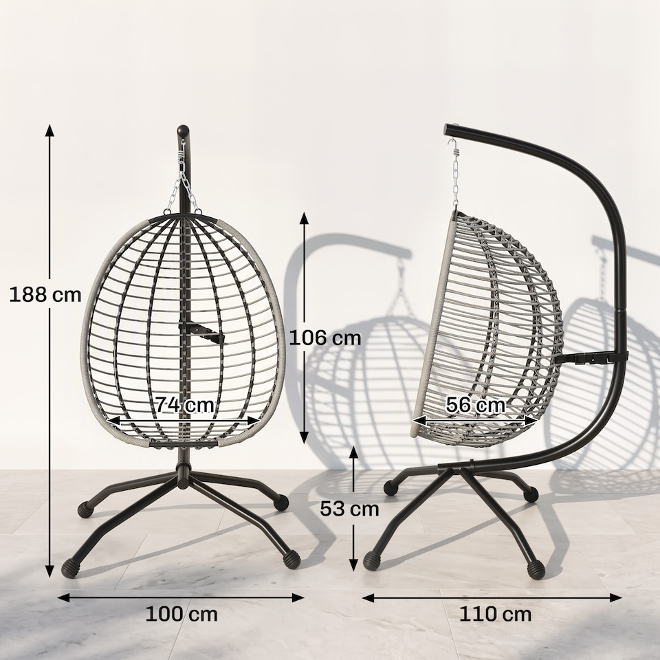 image 1 of Outsunny Hanging Swing Chair w/ Thick Cushion, Hanging Chair, Grey