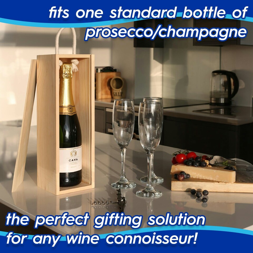 image 1 of Harbour Housewares Wooden Champagne Wine Box - Single Bottle - Natural