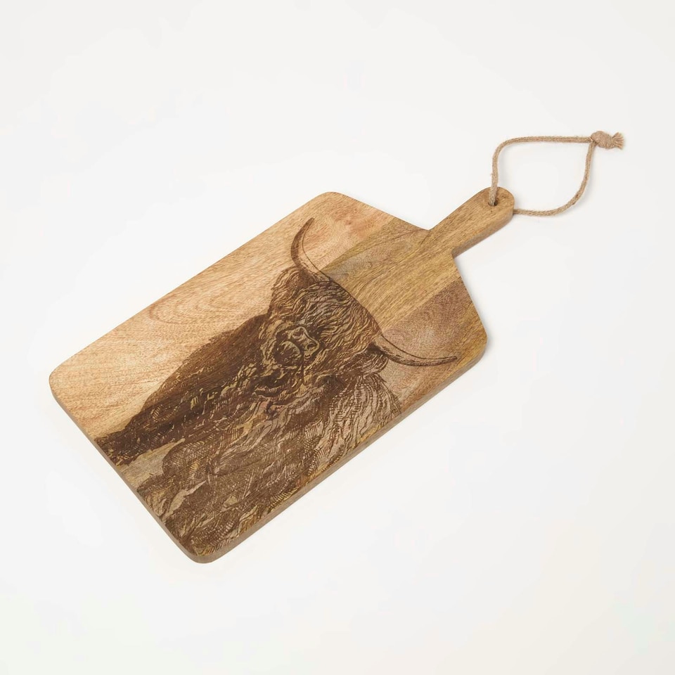 image 1 of Homescapes Wooden Cutting Board Cow Charcuterie Cheese Board