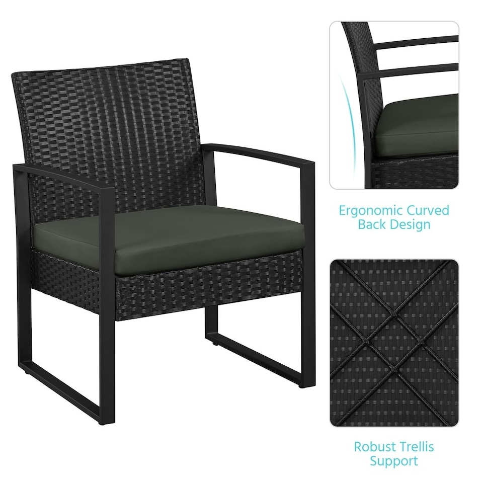 image 1 of Yaheetech 3-Piece Patio Set Rattan Chairs & Table Black/Grey
