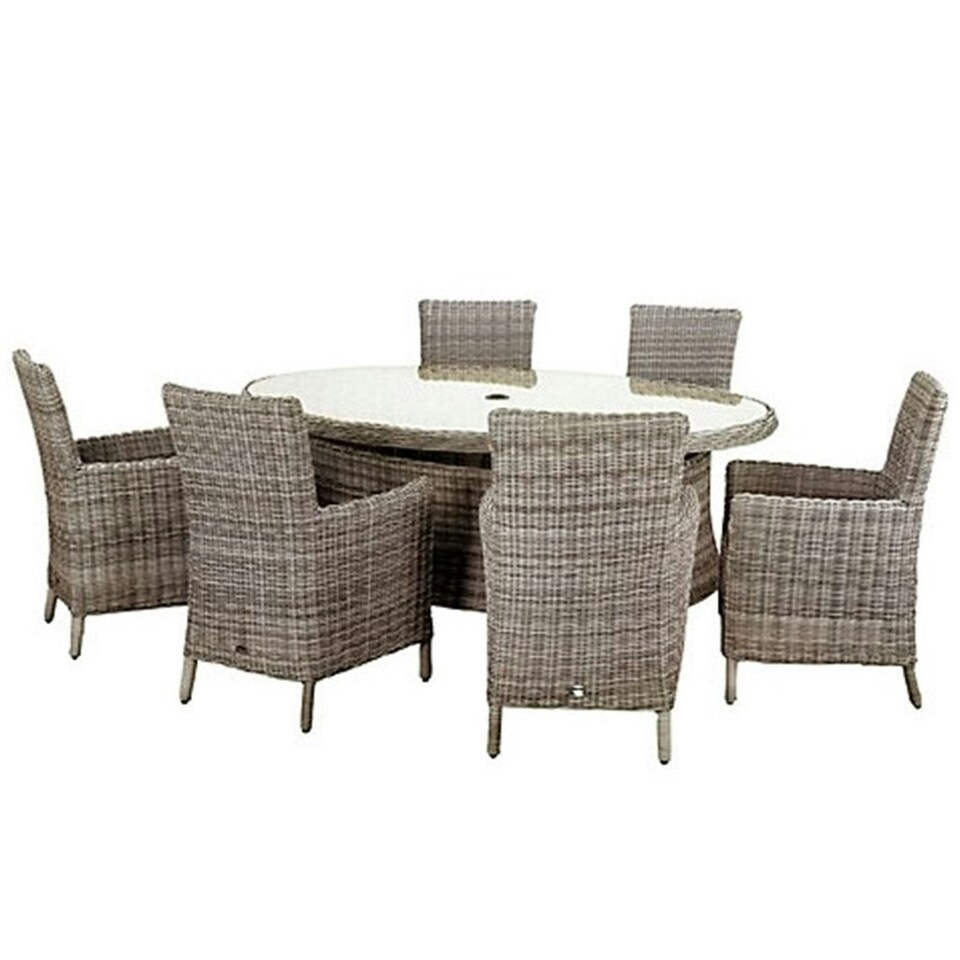 image 1 of 6 Seater Garden Furniture Set - 7 Piece - Deluxe Rattan Elipse Oval Dining Set - 200x145cm Table With 6 Chairs Includes Cushions