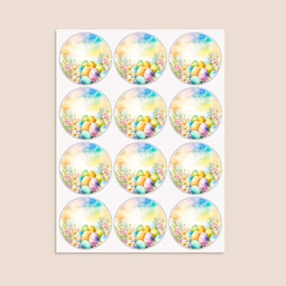 image 1 of Easter Eggs Round Stickers 60mm - Sheet of 12