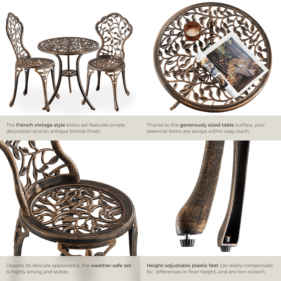image 1 of Garden Furniture Set with 2 Chairs and 1 Table in a Vintage Bronze Look