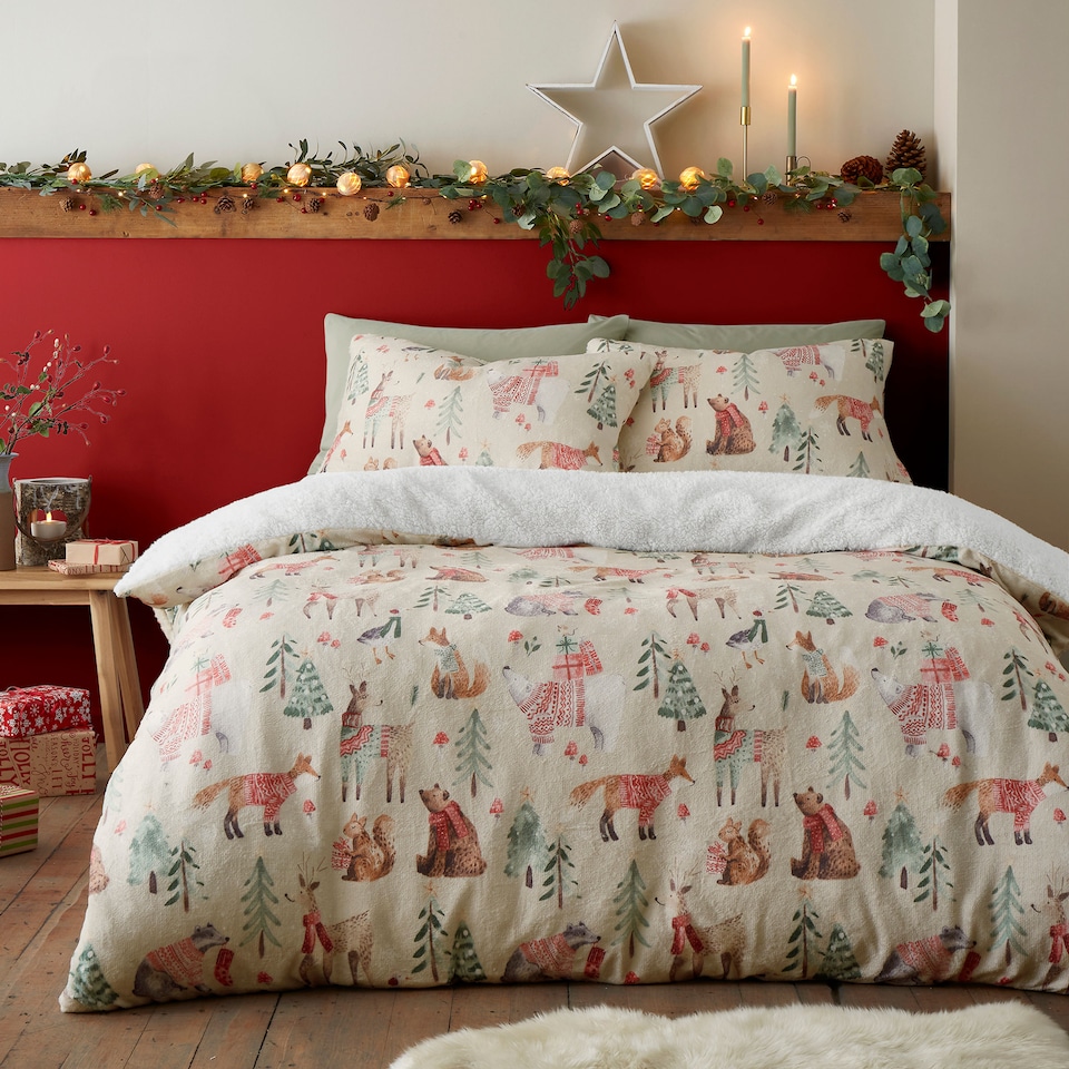 image 1 of Fusion Christmas Woodland Animals Duvet Cover Set Natural