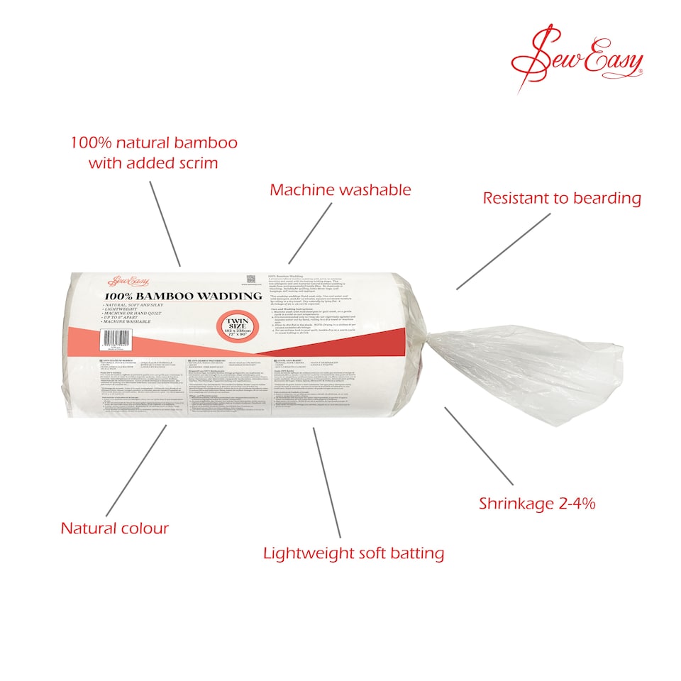 image 1 of Sew Easy Bamboo Wadding - Natural, Twin 182 x 228cm / 72 x 90in, Soft, Hypoallergenic | White