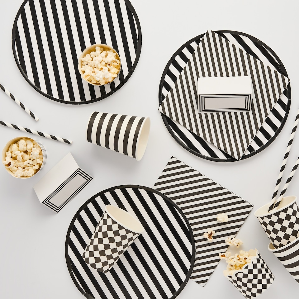 image 1 of Hootyballoo Monochrome Striped Paper Plates - Pack of 8