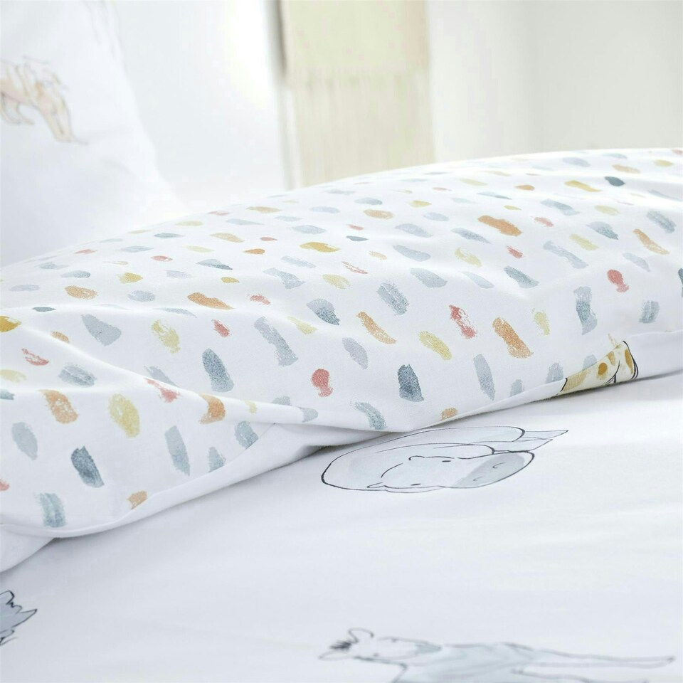 image 1 of Bianca Zoo Animals Cotton Reversible Duvet Cover Set | White