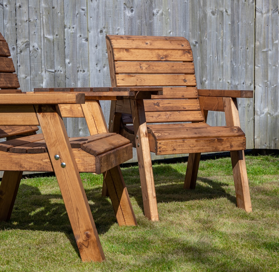 image 1 of Hand Made 2 Seater Chunky Rustic Wooden Garden Furniture Love Seat with Tray Assembled