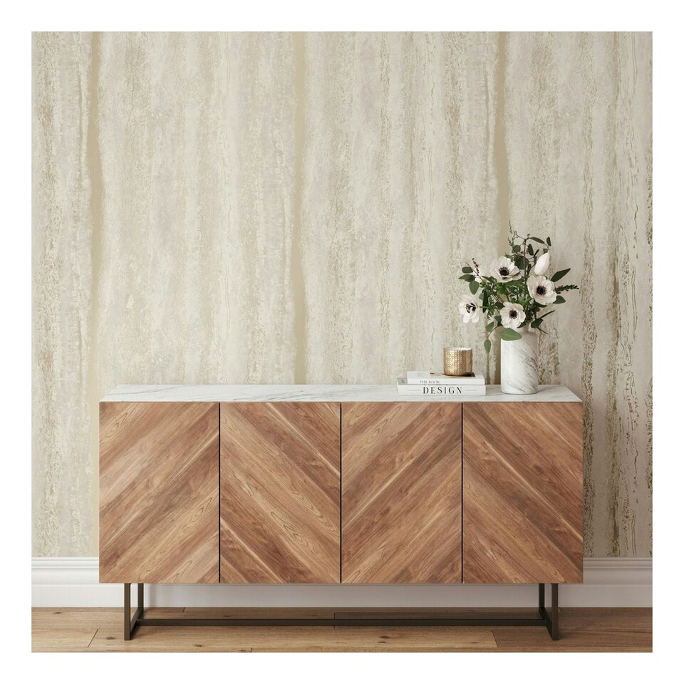 image 1 of World of Wallpaper Vertical Marble Wallpaper - Natural/Gold - 10m x 53cm Cream