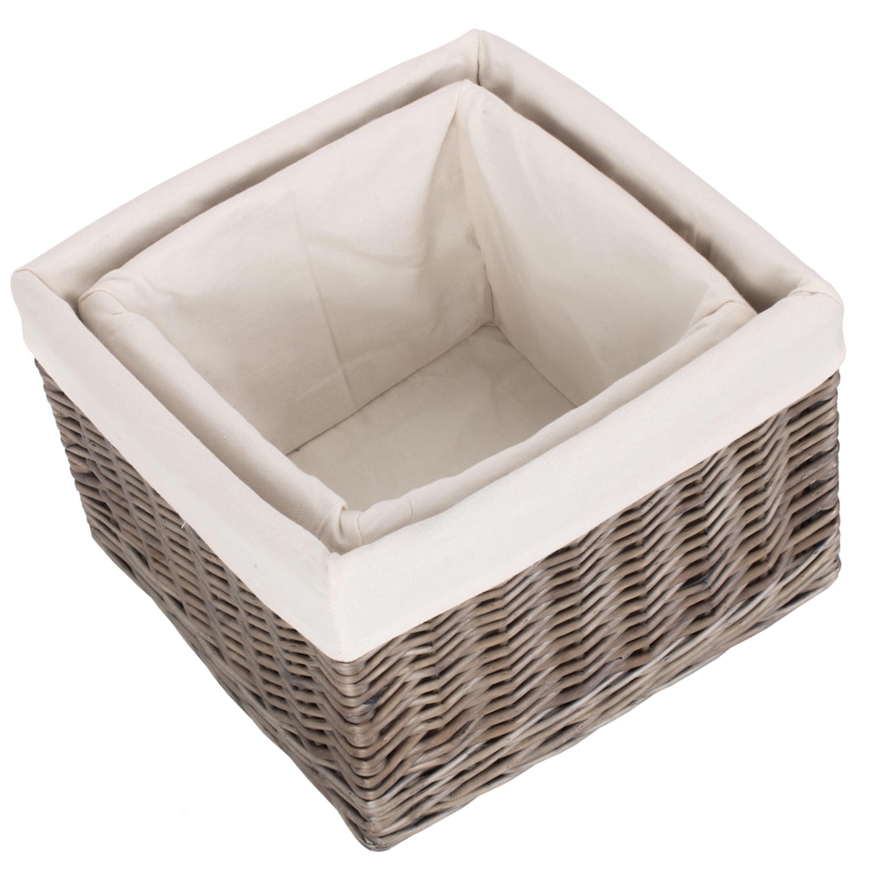 image 1 of Set of 2 Square Antique Wash Lined Storage Basket | White | White | Not provided