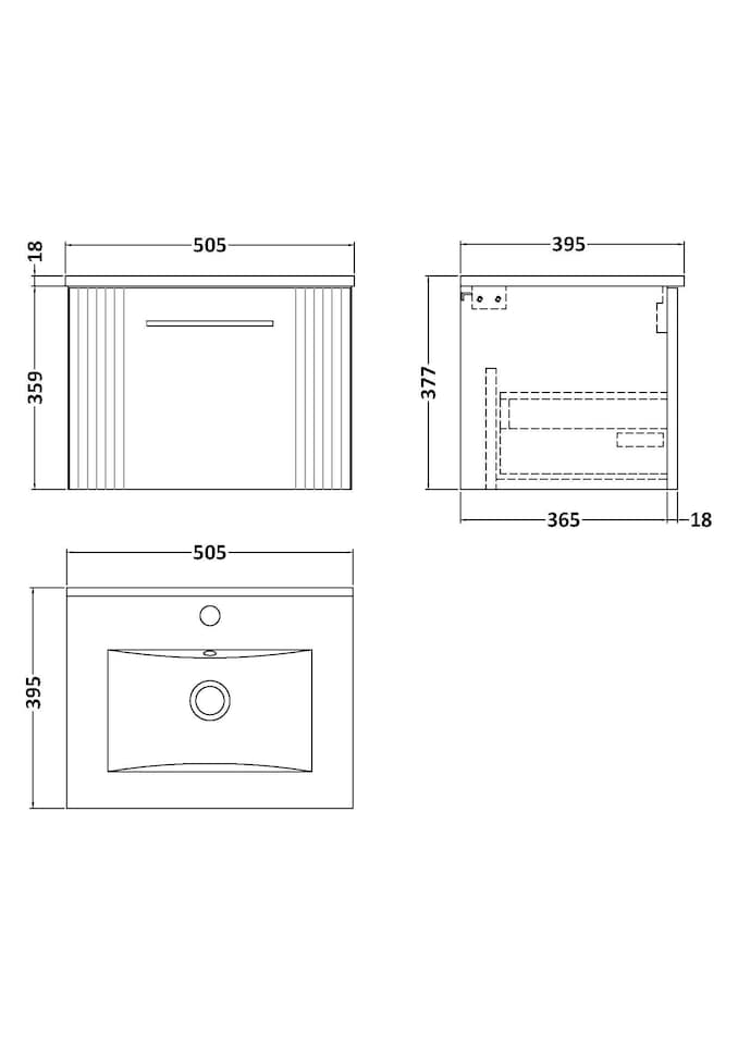 image 1 of Balterley Partial Fluted 1 Drawer Wall Hung Vanity Unit with 1 Tap Hole Minimalist Basin | Blue | Satin Blue