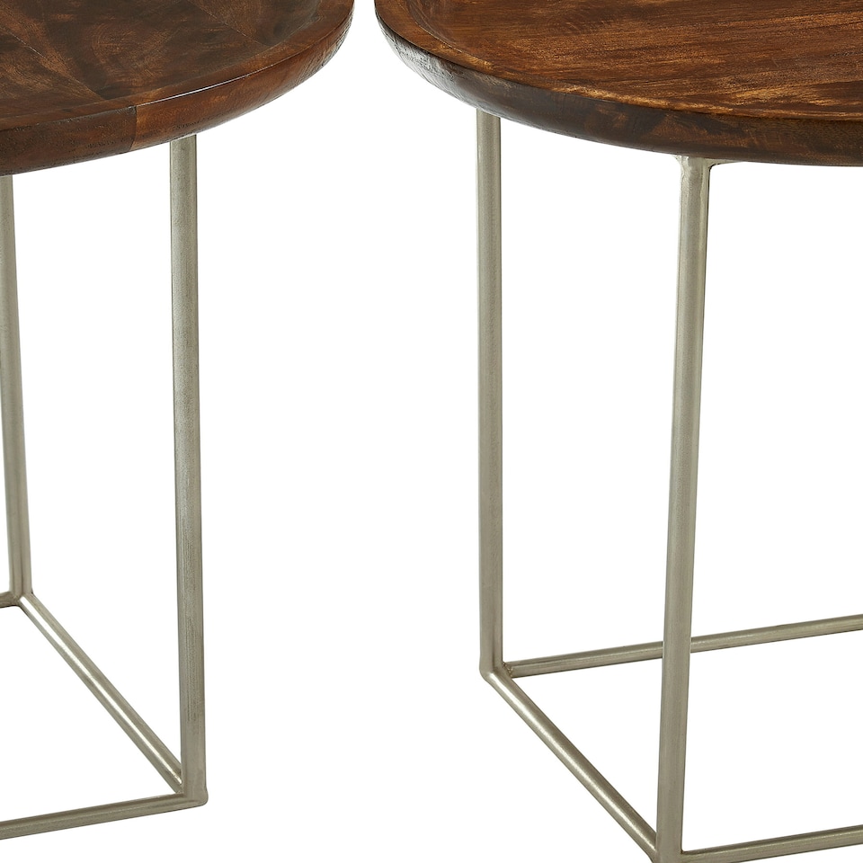 image 1 of Interiors by Premier Crest Silver Iron And Wood Tops Side Tables