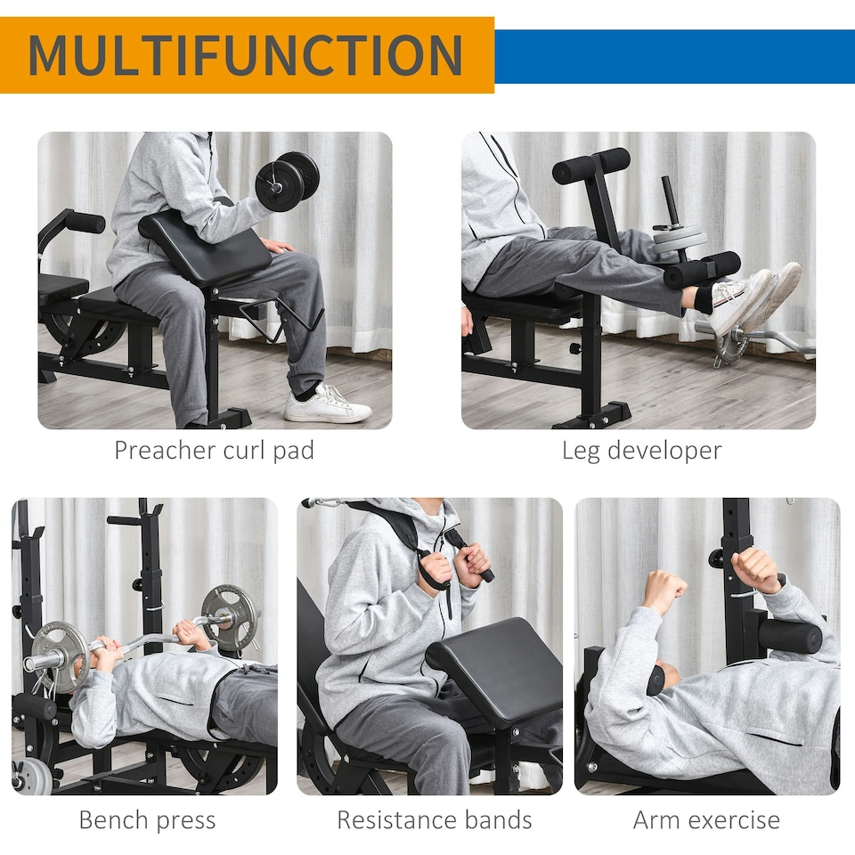 image 1 of HOMCOM Multi-Exercise Full-Body Weight Bench with Bench Press & Leg Extension