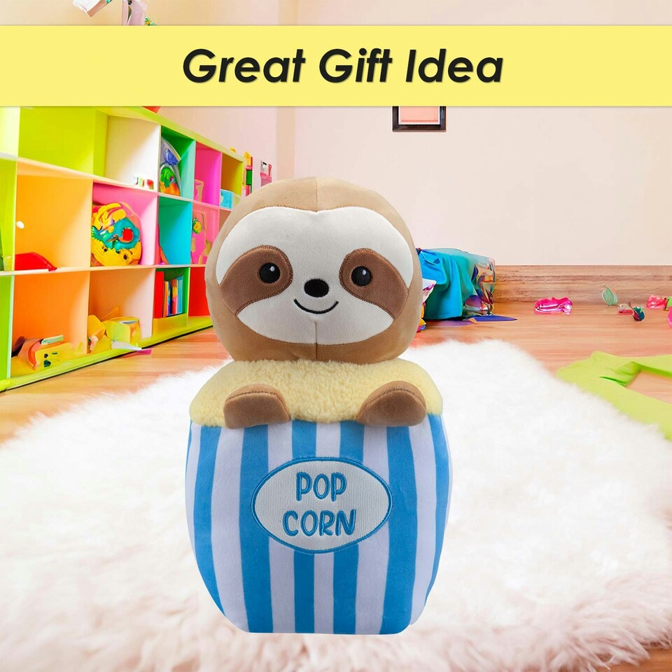image 1 of Popcorn Sloth Soft Toy Cute Plushie Huggable Cuddly Stuffed Toy 36cm Blue