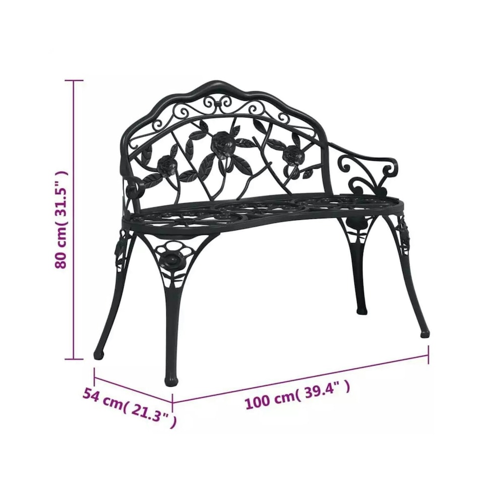 image 1 of Cast Aluminium Garden Bench Metal Frame 2 Seater Patio Chair Outdoor Seating
