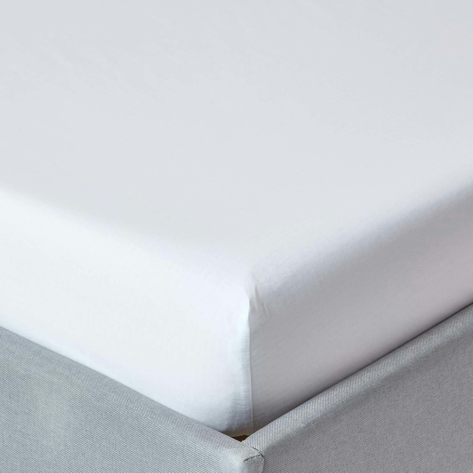 image 1 of Homescapes White Egyptian Cotton Fitted Sheet 200 TC, Double | White | Double