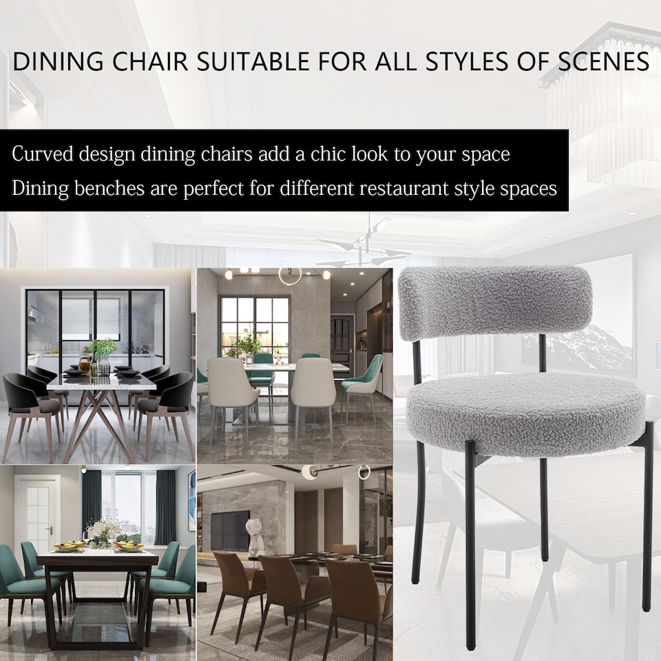 image 1 of Dining Chairs Set Teddy Fabric for Kitchen Bedroom Living Room Study Cafe Chairs