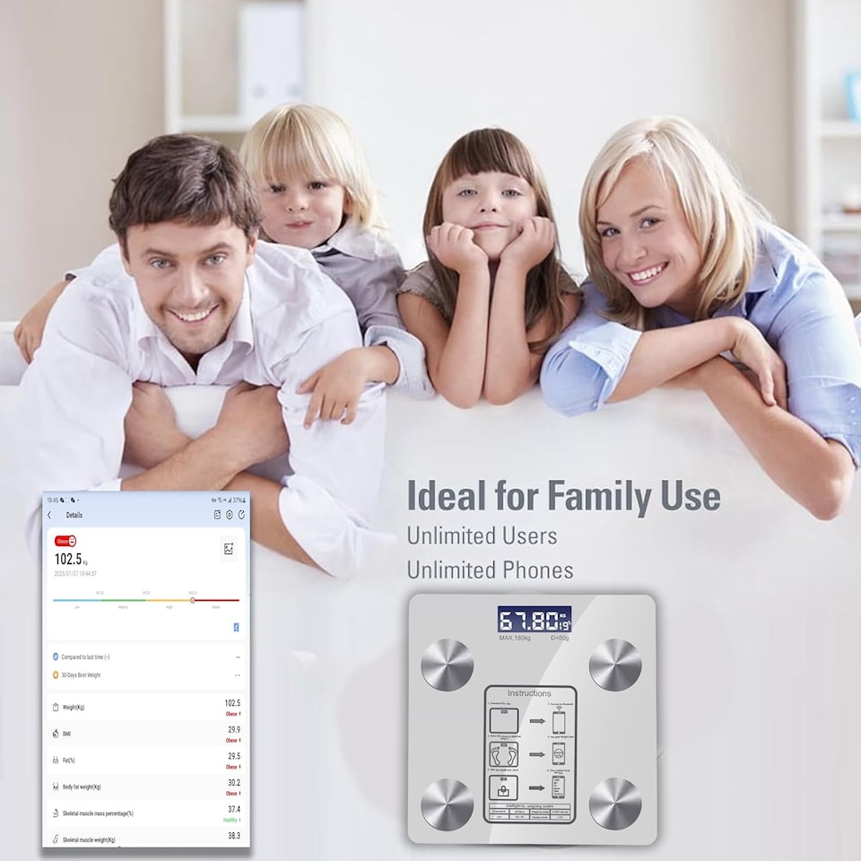 image 1 of Smart Bluetooth Weight Scales Bathroom Scales Weighing Body Scale with App Fitness Tracking High Accuracy Body Composition Monitor