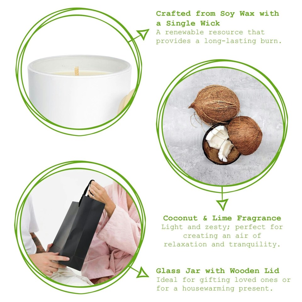 image 1 of Nicola Spring White Soy Wax Scented Candles - 130g - Coconut & Lime - Pack of 3