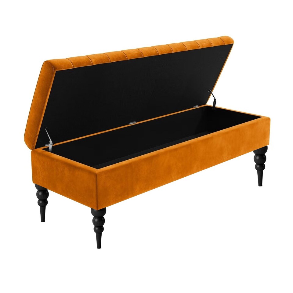image 1 of Sierra Plain 150cm Ottoman Storage Bench - Plush Velvet Shoe Bench - Burnt Orange Upholstery Footstool with Storage