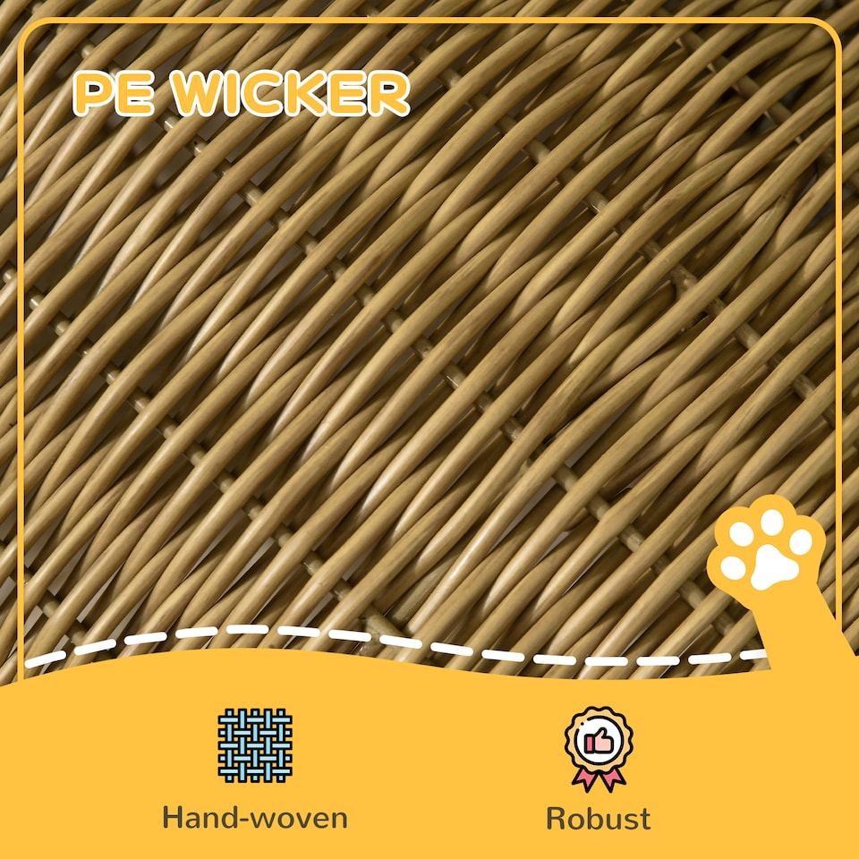 image 1 of PawHut Elevated Design Wicker Cat House with Washable Cushion, Light Brown