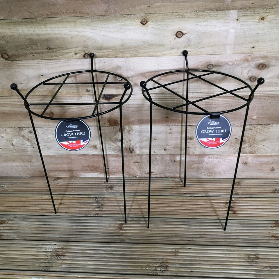 image 1 of Pack of 2 Tom Chambers Cottage Heavy Duty Black Metal Steel Herbaceous Garden Plant Support Grow Through Small 60cm x 35cm