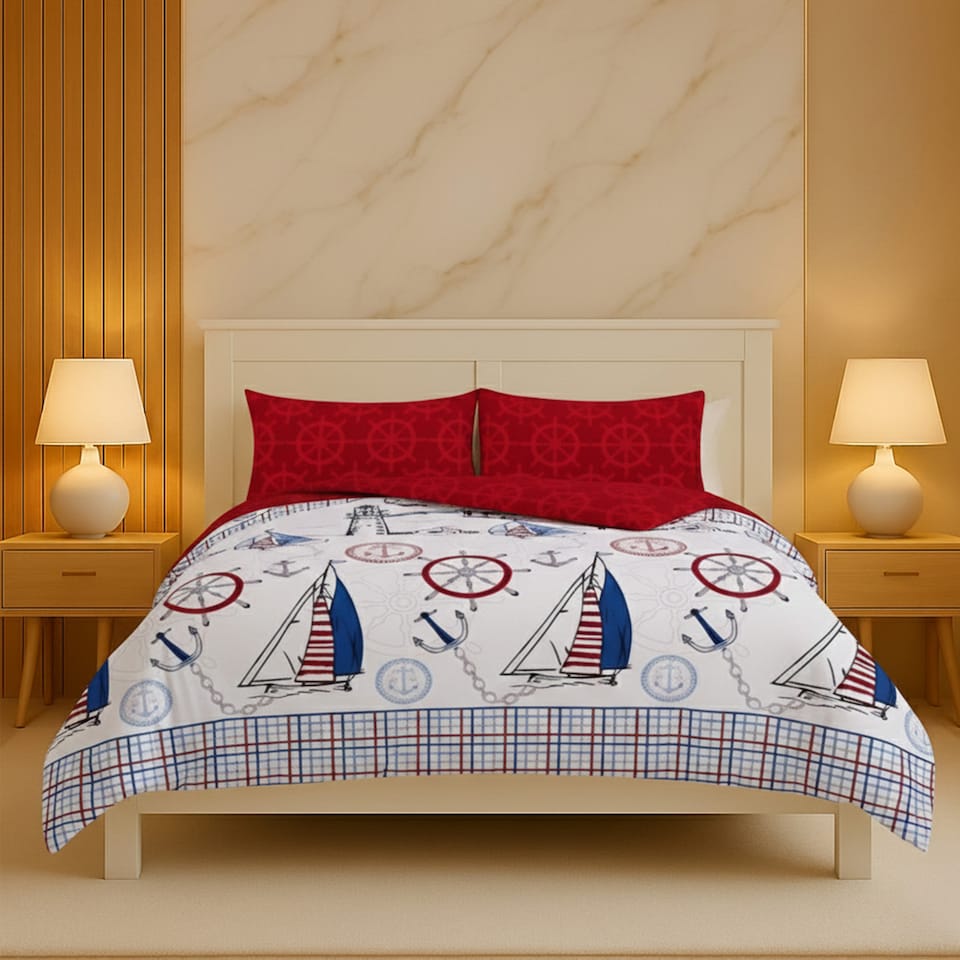 image 1 of Pirate Duvet Cover Set Adventure Themed Bedding with Pillowcases | Red | King
