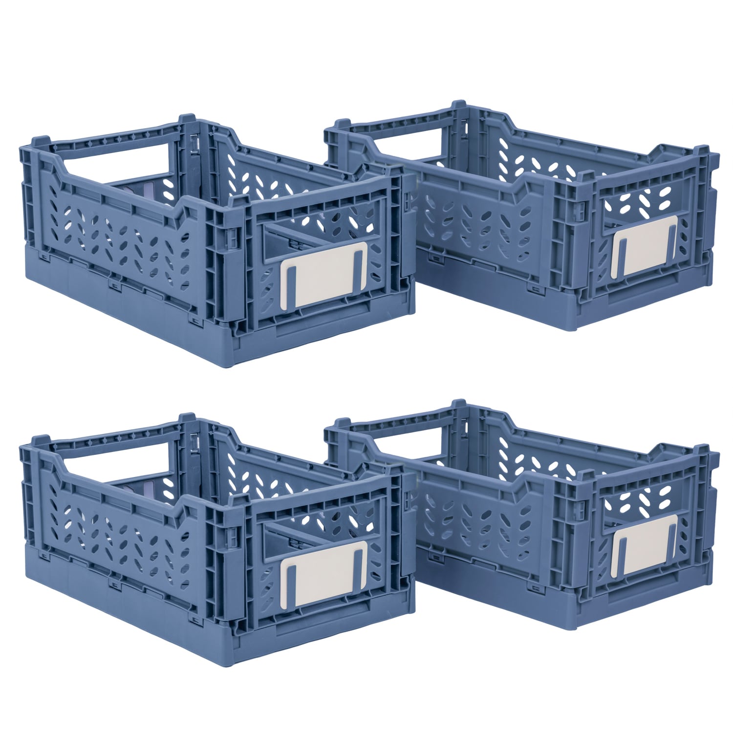 JVL Stackit Set of 4 Plastic Foldable Storage Crates â Small 4L Capacity â Collapsible Stackable Storage Box, Blue