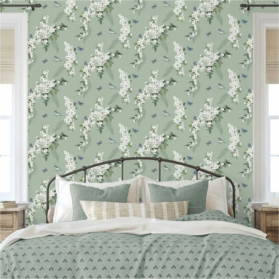 image 1 of World of Wallpaper Mitzu Bird Wallpaper - Sage - One Size Green