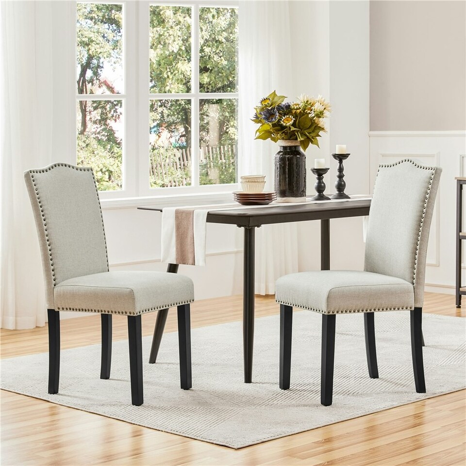 image 1 of Yaheetech Set of 2 Modern Fabric Upholstered Dining Chairs Cream