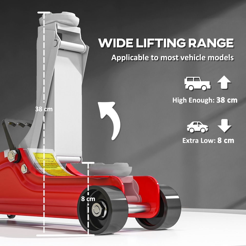 image 1 of HOMCOM Hydraulic Low Profile Jack, 8-38cm 2.5 Ton Racing Car Jack Kit, Red