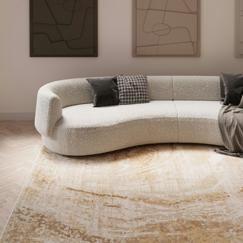 image 1 of KUKOON Modern Beige Distressed Marble Living Room Area Rug 200cm x 290cm Cream