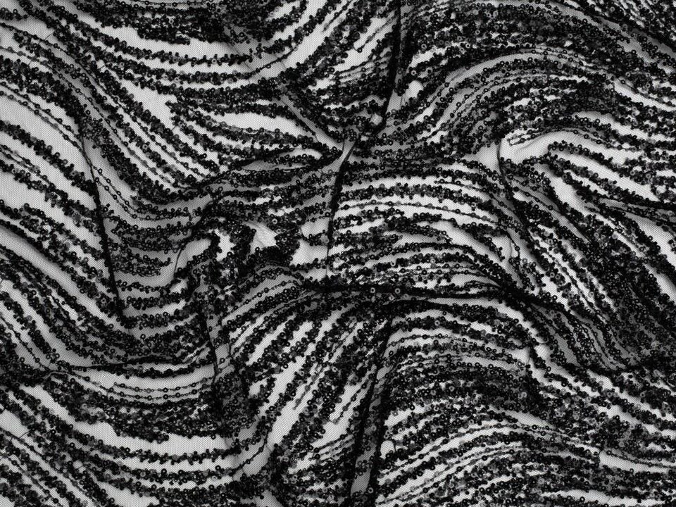 Minerva Core Range Black Beaded Embroidered Tulle Lace Fabric for Bridal, Dressmaking, 137cm / 53" Wide - per metre