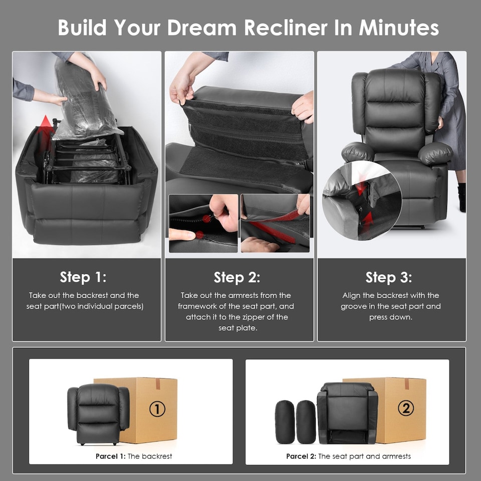 image 1 of Rattantree PU Leather Recliner Chair Manual Reclining Armchair