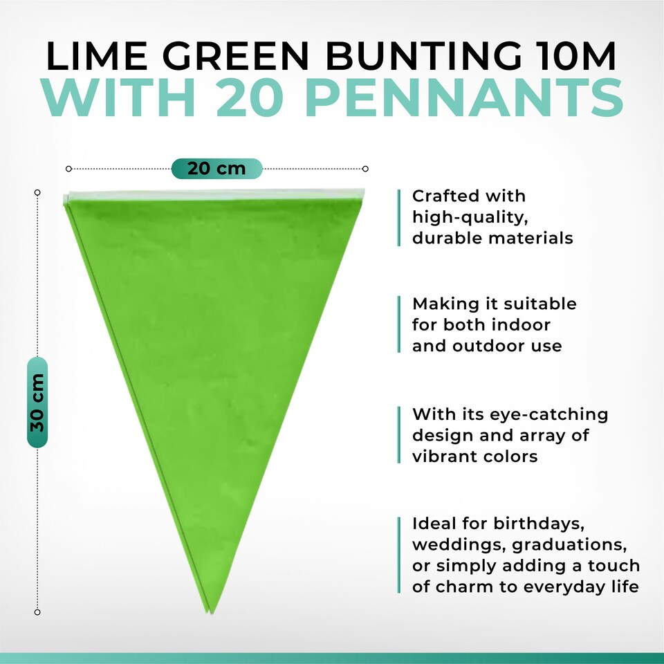 image 1 of Lime Green Colour Party Bunting 10m with 20 Pennants