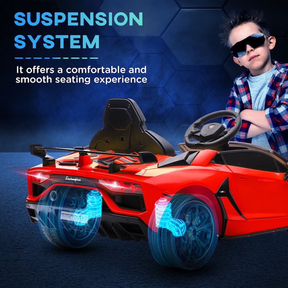 image 1 of HOMCOM Electric Car for Kids Lamborghini Aventador Licensed with Remote Control, 12V Powered Kids' Electric Ride-on with Butterfly Doors, Auxiliary wheels, Music, Horn, Suspension - Red