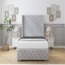 Sloomy Arundel Silver Naples Bed Frame With 50"  Upholstered Wingback Headboard 2'6 Small Single