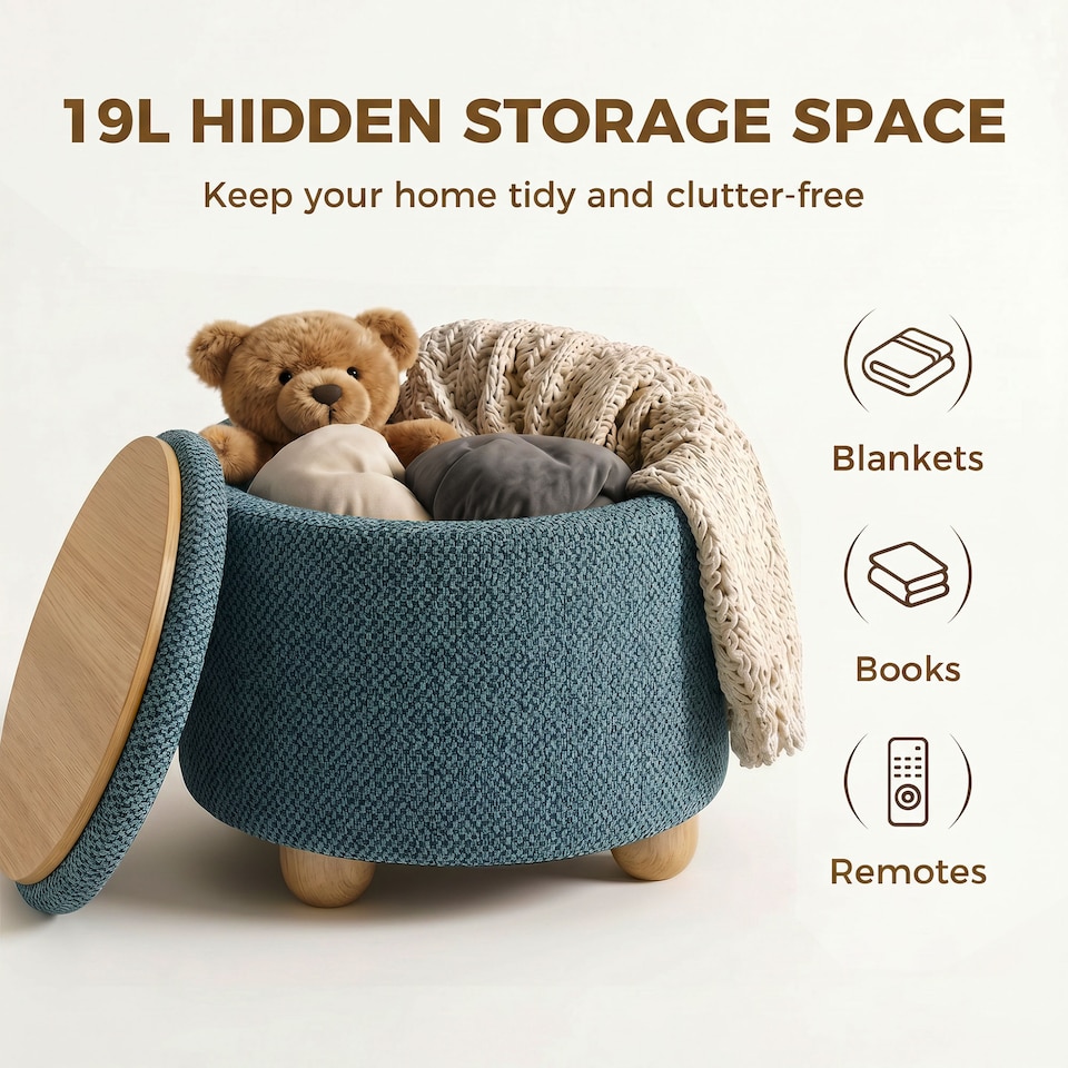 image 1 of HOMCOM Round Storage Ottoman with Reversible Lid