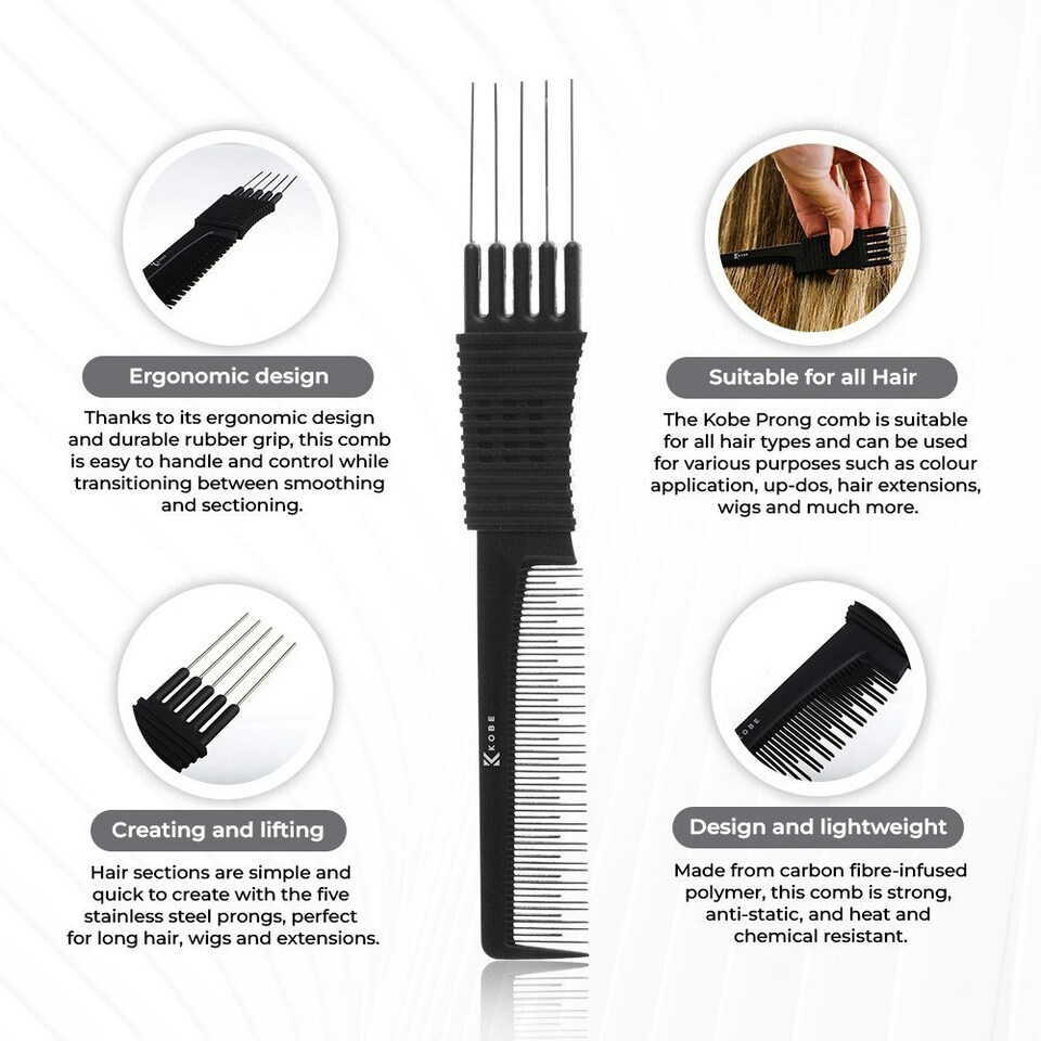image 1 of Kobe Carbon Metal Prong Comb
