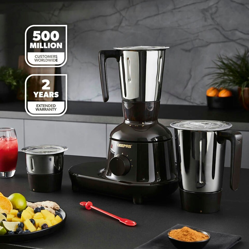 image 1 of GEEPAS 750W 3-in-1 Mixer Grinder | Stainless Steel Jars, Blades, Black