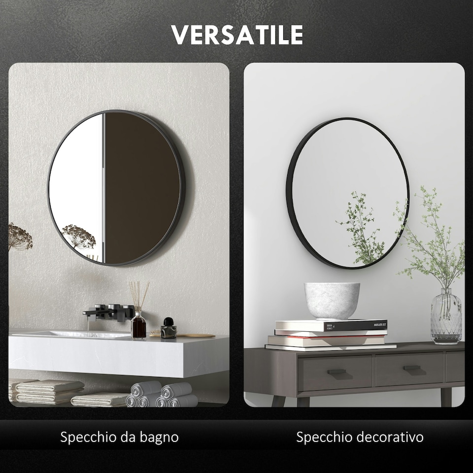 image 1 of HOMCOM Round Bathroom Mirror, Modern Wall Mirror Aluminium Frame, 70 x 70cm