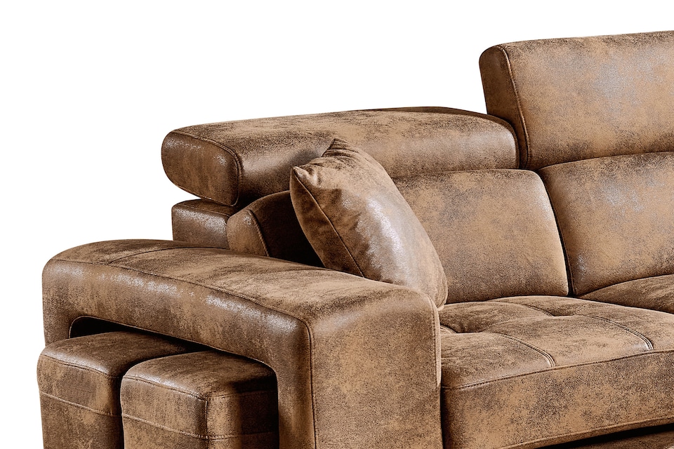 image 1 of Faux Leather Suede Brown 2C1 Corner Sofabed with Storage and Ottomans AMELIA