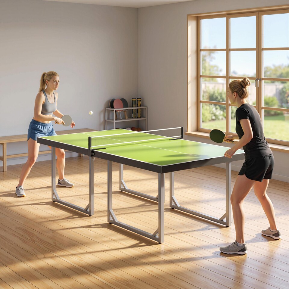 image 1 of HOMCOM Tennis Table Ping Pong Foldable with Net Game Steel 182cm Indoor, Green