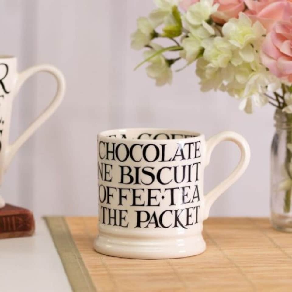 image 1 of Mug: 1 x 300ml Emma Bridgewater Black Toast All Over Writing 1/2 Pint Mug, Ceramic White