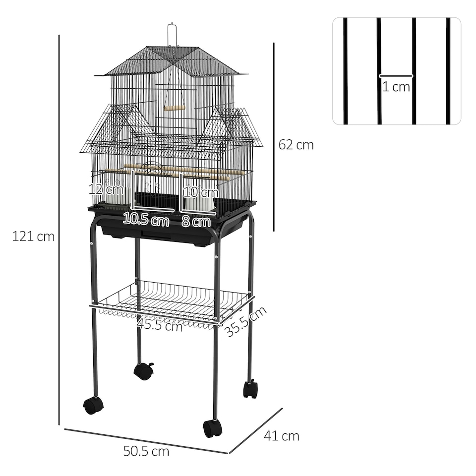image 1 of PawHut Metal Bird Cage w/ Perch, Food Container, Handle, for Finch, Canary