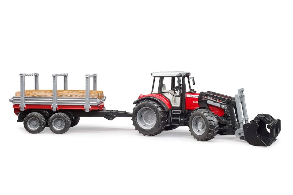 image 1 of Bruder Massey Ferguson 7480 with frontloader and timber trailer Construction Loader Model