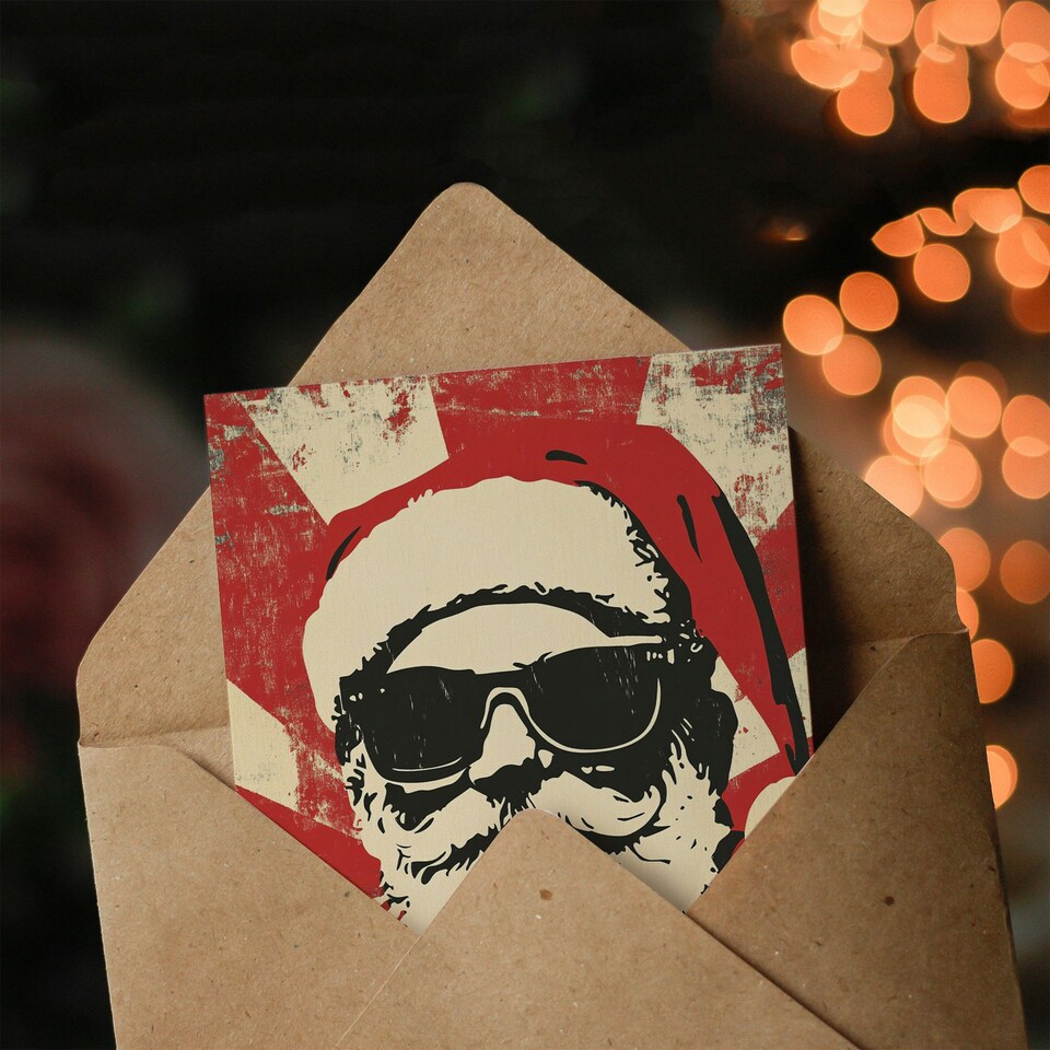 image 1 of Pop Art Santa Claus With Sunglasses Blank For Him Or Her Art Xmas Festive Christmas Card