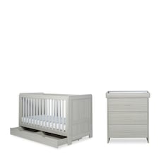 Pembrey 2 Piece Furniture - Cot Bed, Changing Unit & All Seasons Premium Pocket Sprung Mattress, Suitable from Birth to 4 Years (Ash Grey)