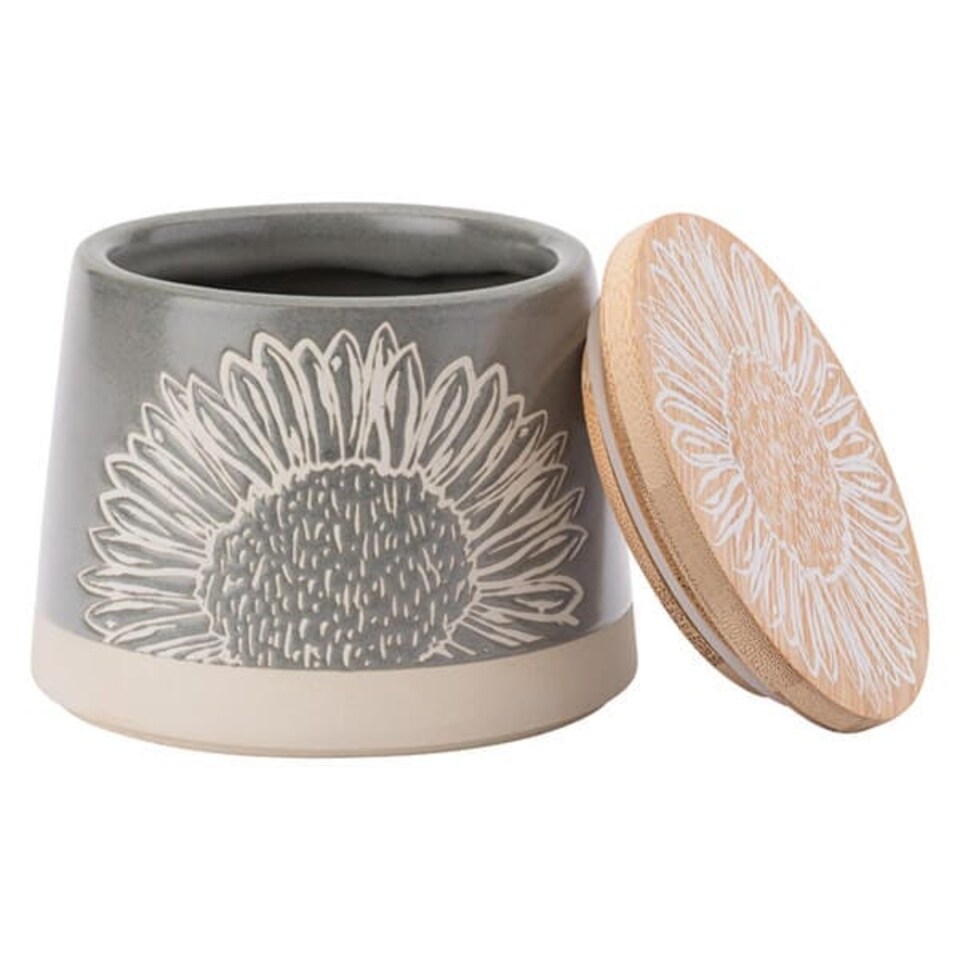 image 1 of English Tableware Company Artisan Flower Grey Canister with Bamboo Lid