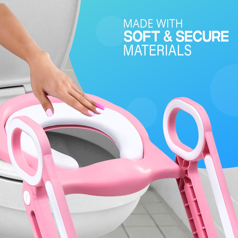 image 1 of CHILDREN BABY TODDLER KID POTTY TRAINING TOILET SEAT TRAINER URINAL CHAIR LADDERO, PINK & WHITE